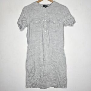 Theory Gray Lina Linen Shirt Dress Short Sleeve Shift Pockets Button Down Size 4